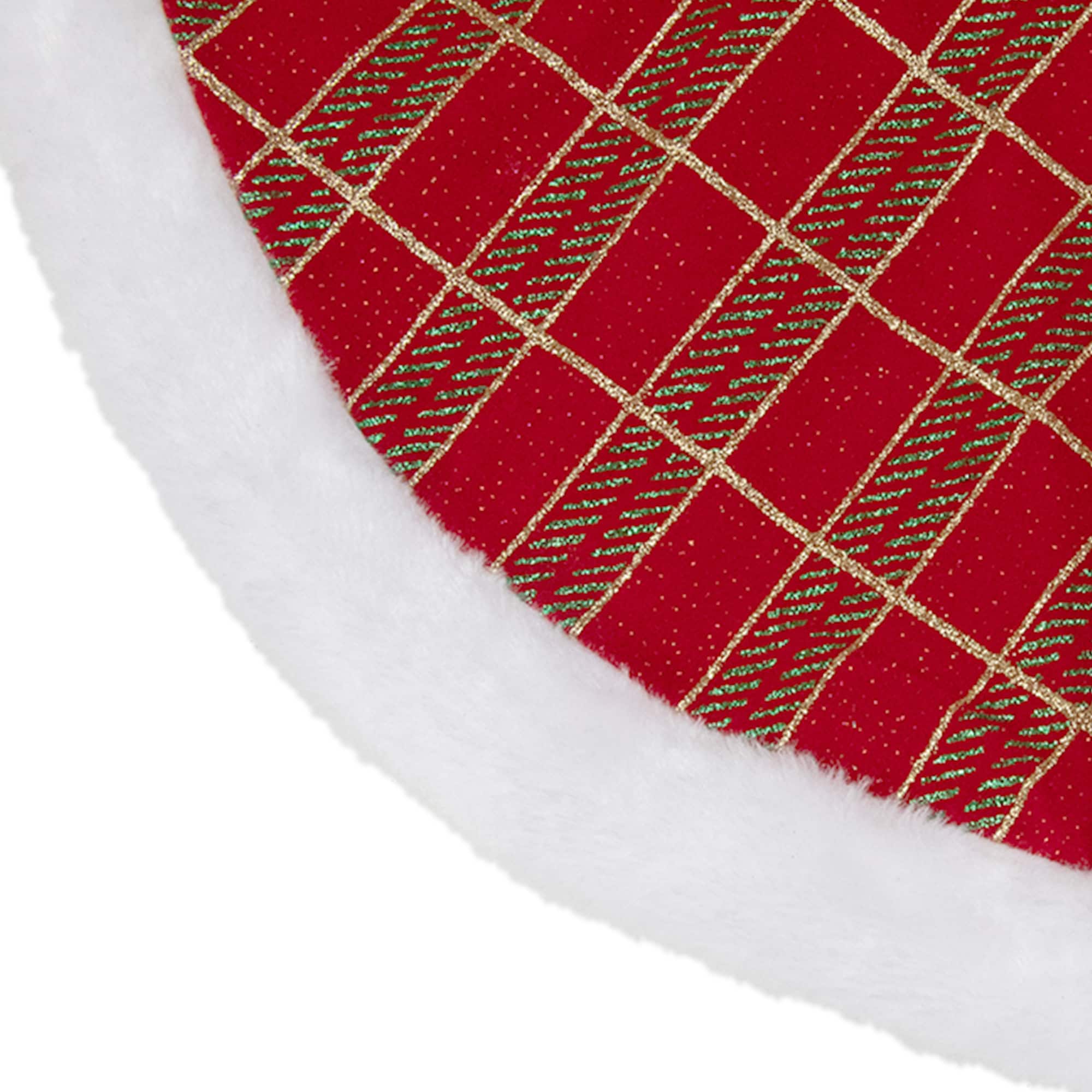 20" Glittery Plaid & White Faux Fur Trim Mini Tree Skirt